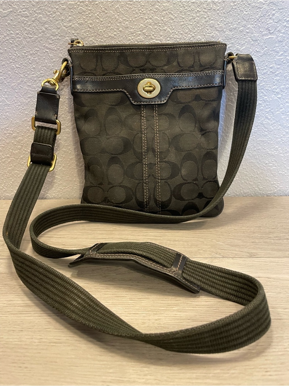 Coach Dark Brown Signature Canvas Crossbody Bag